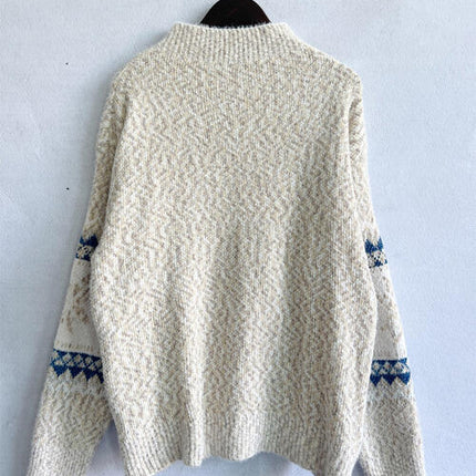 Geometric Mock Neck Dropped Shoulder Sweater