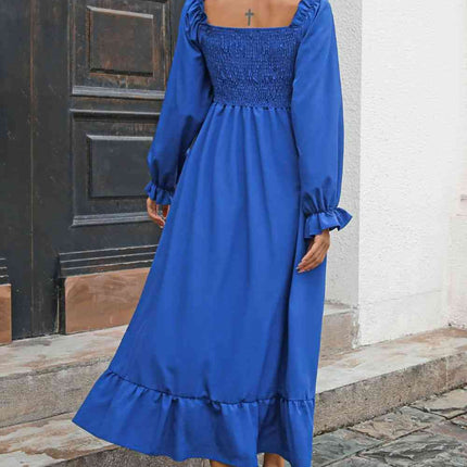 Smocked Ruffle Hem Flounce Sleeve Dress