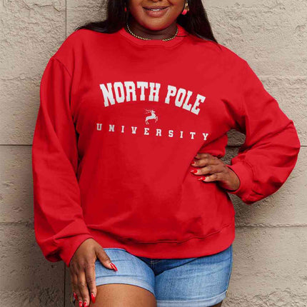 Simply Love Full Size NORTH POLE UNIVERSITY Graphic Sweatshirt