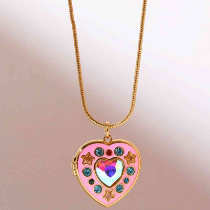 Rhinestone Decor Heart Box Pendant Necklace