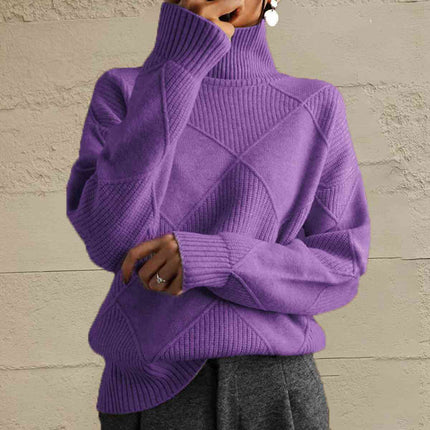 Geometric Turtleneck Long Sleeve Sweater - Vickie Lynn's