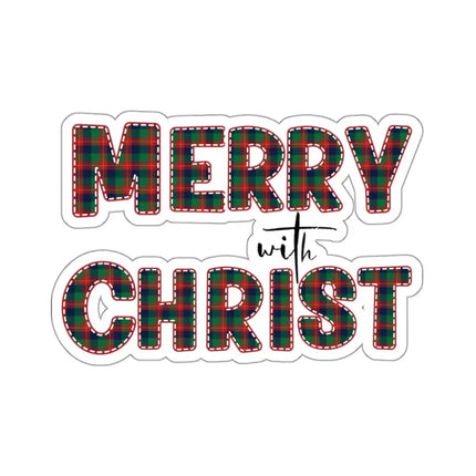 Uniquely You Die-Cut Sticker, Merry With Christ, Red And Green Plaid Christmas Holiday Pattern Print