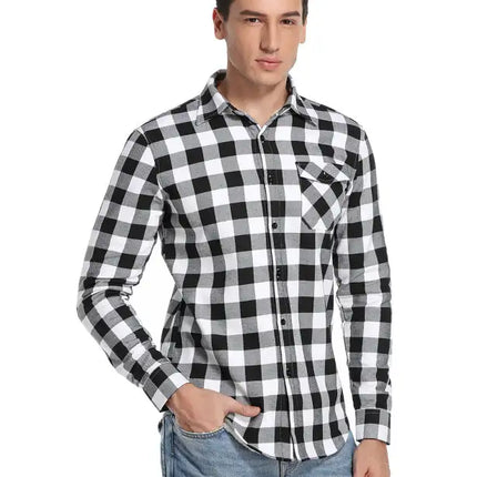 Men's Flannel Plaid Plus Velvet Long Sleeve Shirt