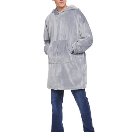 Manta perezosa con bolsillo y capucha de terciopelo de gran tamaño 