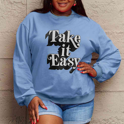 Simply Love Full Size TAKE IT EASY Graphic Sweatshirt