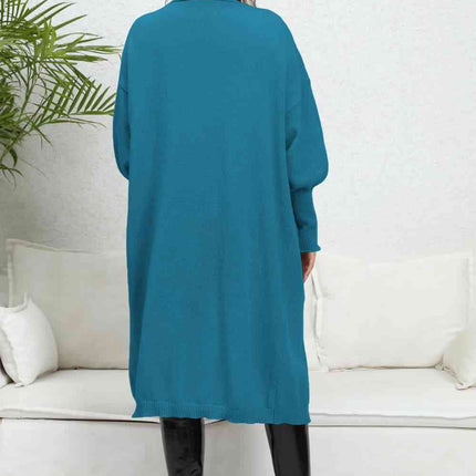 Lantern Sleeve Open Front Pocketed Cardigan