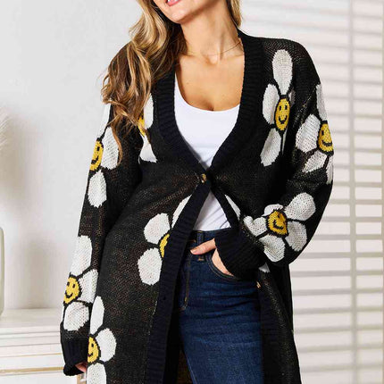 Double Take Floral Button Down Longline Cardigan - Vickie Lynn's