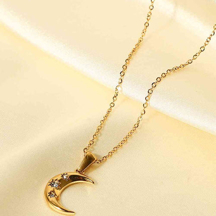 18K Gold Plated Inlaid Zircon Moon Pendant Necklace
