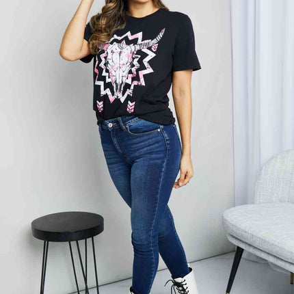 mineB Full Size Graphic Round Neck Tee Shirt