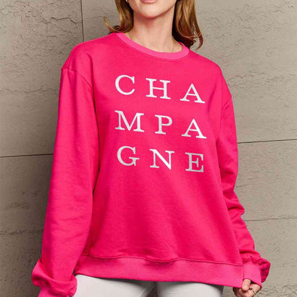 Simply Love Full Size CHAMPAGNE Graphic Long Sleeve Sweatshirt