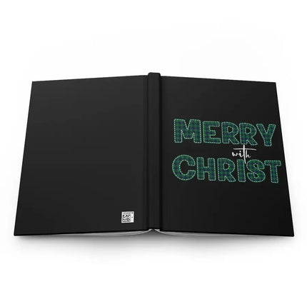 Stationary, Hardcover Journal Notebook, Merry With Christ, Green Plaid Christmas Holiday Pattern Print
