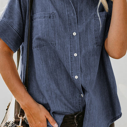 Pocketed Button Up Short Sleeve Denim Shirt