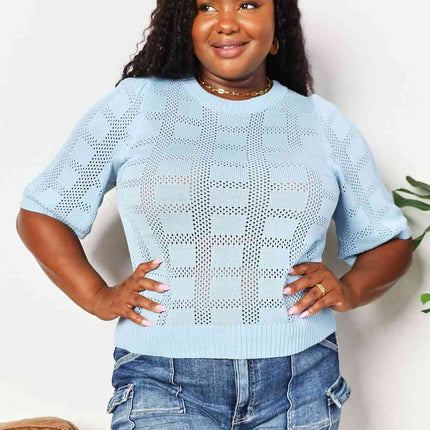 Double Take Ribbed Trim Round Neck Knit Top - Vickie Lynn's