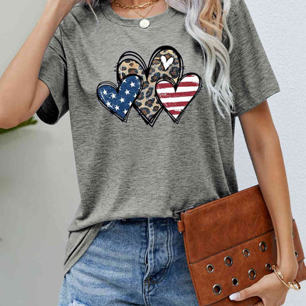 US Flag Leopard Heart Graphic Tee