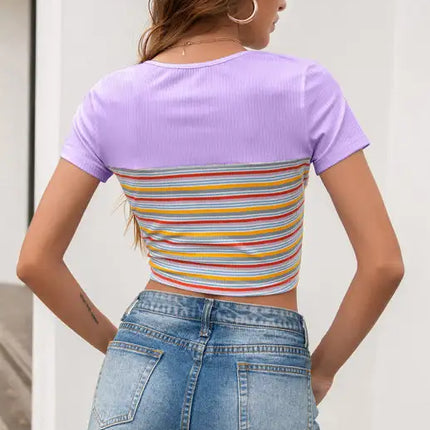 Women's Summer Slim Fit Cropped Navel Sexy Round Neck Short Sleeve T-Shirt