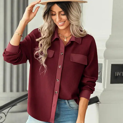 Women's fashion fake pocket knitted shirt top