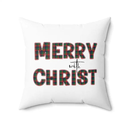 Uniquely You Throw Pillow Cover, Merry With Christ, Red And Green Plaid Christmas Holiday Pattern Print 2-Sided Print