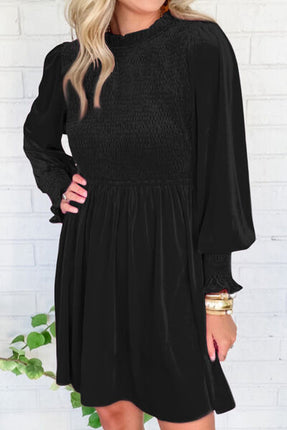 Smocked Round Neck Long Sleeve Dress - Vickie Lynn's