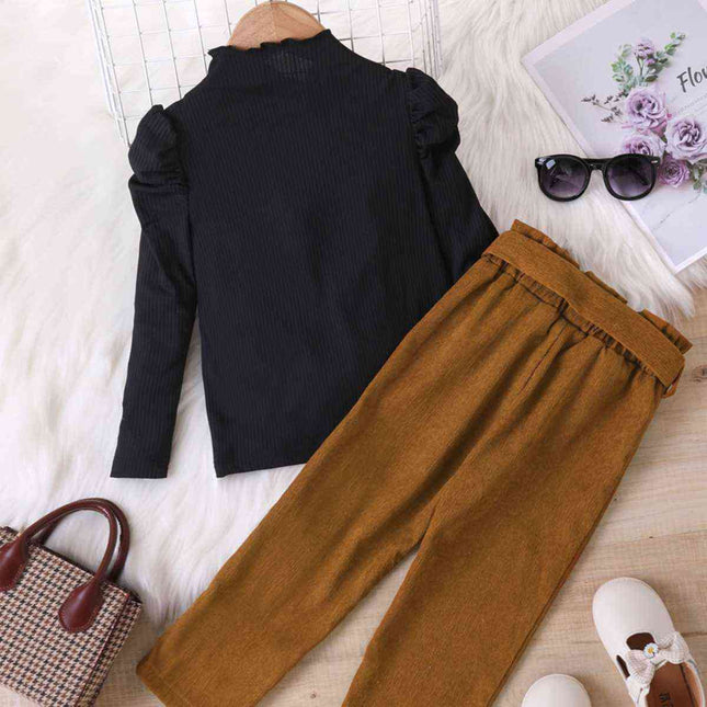 Knit Top and Tie Belt Pants Set