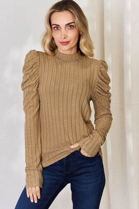 Basic Bae Full Size Ribbed Mock Neck Puff Sleeve T-Shirt - Vickie Lynn's