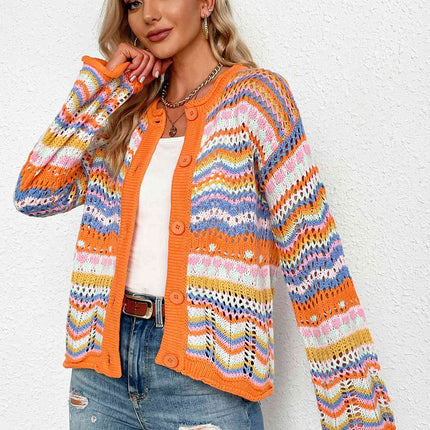 Chevron Stripes Openwork Cardigan