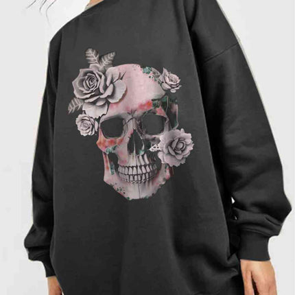 Simply Love Simply Love Full Size Dropped Shoulder SKULL Graphic Sweatshirt