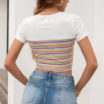 Women's Summer Slim Fit Cropped Navel Sexy Round Neck Short Sleeve T-Shirt