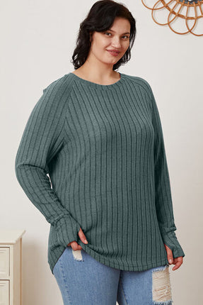 Basic Bae Full Size Ribbed Thumbhole Sleeve T-Shirt - Vickie Lynn's