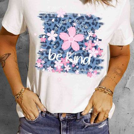 Leopard Floral Graphic Round Neck Tee - Vickie Lynn's