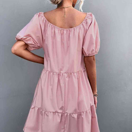 Square Neck Short Sleeve Mini Dress