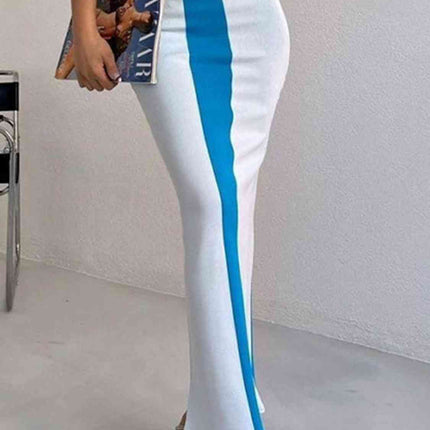 Contrast Wide Strap Slit Midi Dress