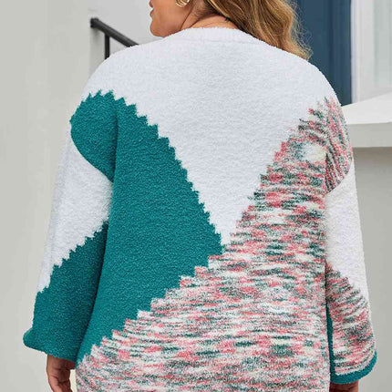 Plus Size Color Block Round Neck Sweater