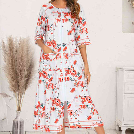 Printed Slit Night Dress with Pockets