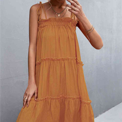 Tie-Shoulder Frill Trim Sleeveless Dress