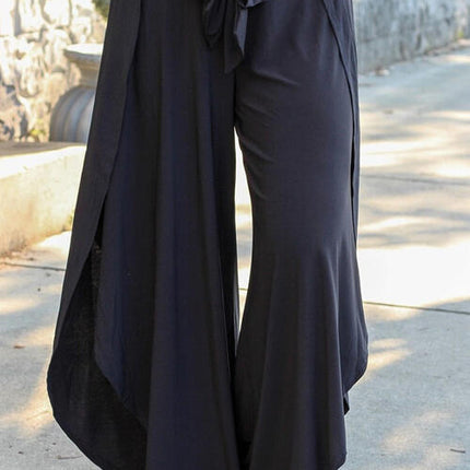 Plus Size Tie Front Wide Leg Pants