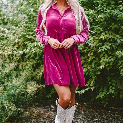 Collared Neck Buttoned Mini Dress - Vickie Lynn's