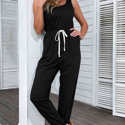 Two-Tone Drawstring Waist Sleeveless Jogger Jumpsuit