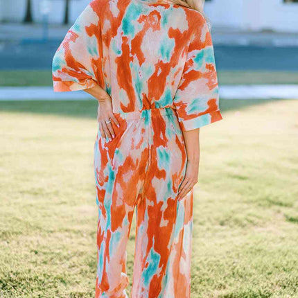 Tie-Dye Collared Wide Leg Jumpsuit