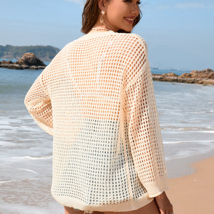 Openwork Dropped Shoulder Long Sleeve Cover-Up