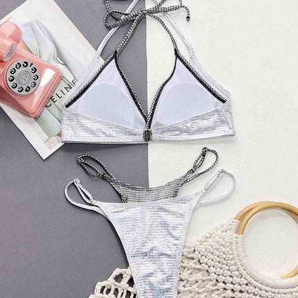 Faux Layered Halter Neck Two-Piece Bikini Set