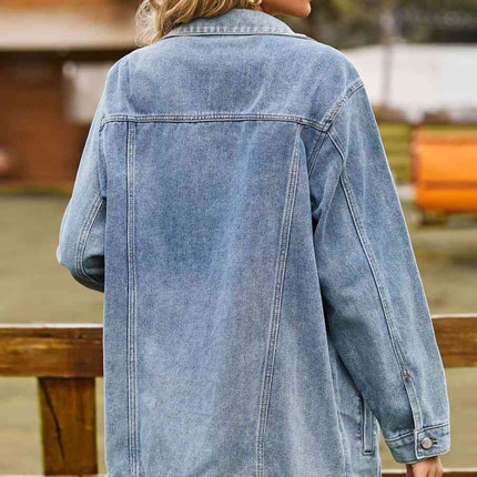 Buttoned Collared Neck Denim Jacket with Pockets