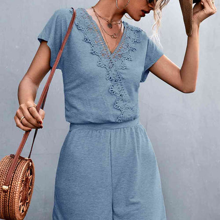 Lace Trim V-Neck Romper