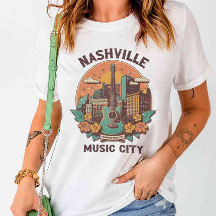 NASHVILLE MUSIC CITY Graphic Round Neck Tee
