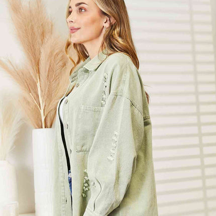 Distressed Raw Hem Denim Jacket