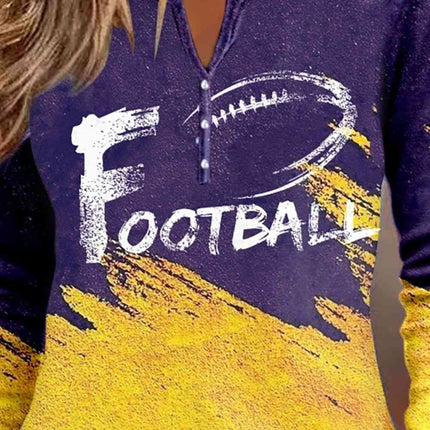FOOTBALL Graphic Notched Neck Long Sleeve T-Shirt