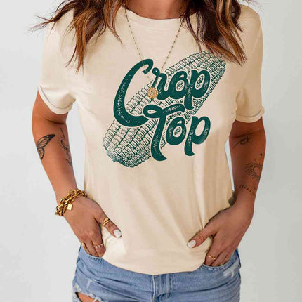 Corn Letter Graphic Cuffed Tee - Vickie Lynn's