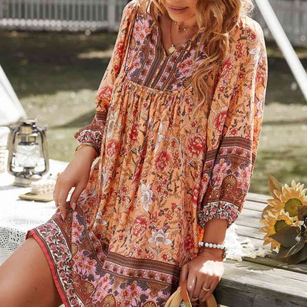 Bohemian Tie Neck Balloon Sleeve Dress