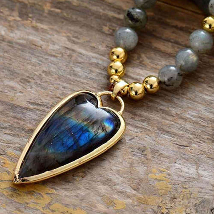 Natural Stone Pendant Beaded Necklace