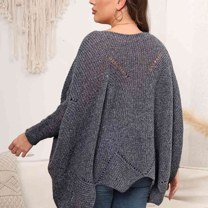 Plus Size Round Neck Batwing Sleeve Sweater