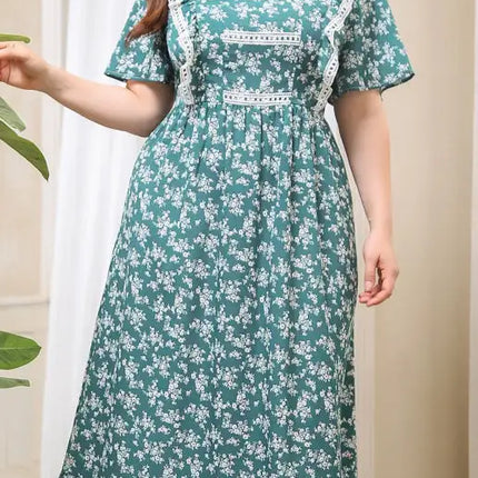 Women's Plus Size Floral Short Sleeve Ruffle Dress
